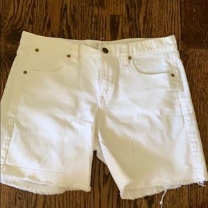 Perfect J. Crew white denim shorts with frayed hem